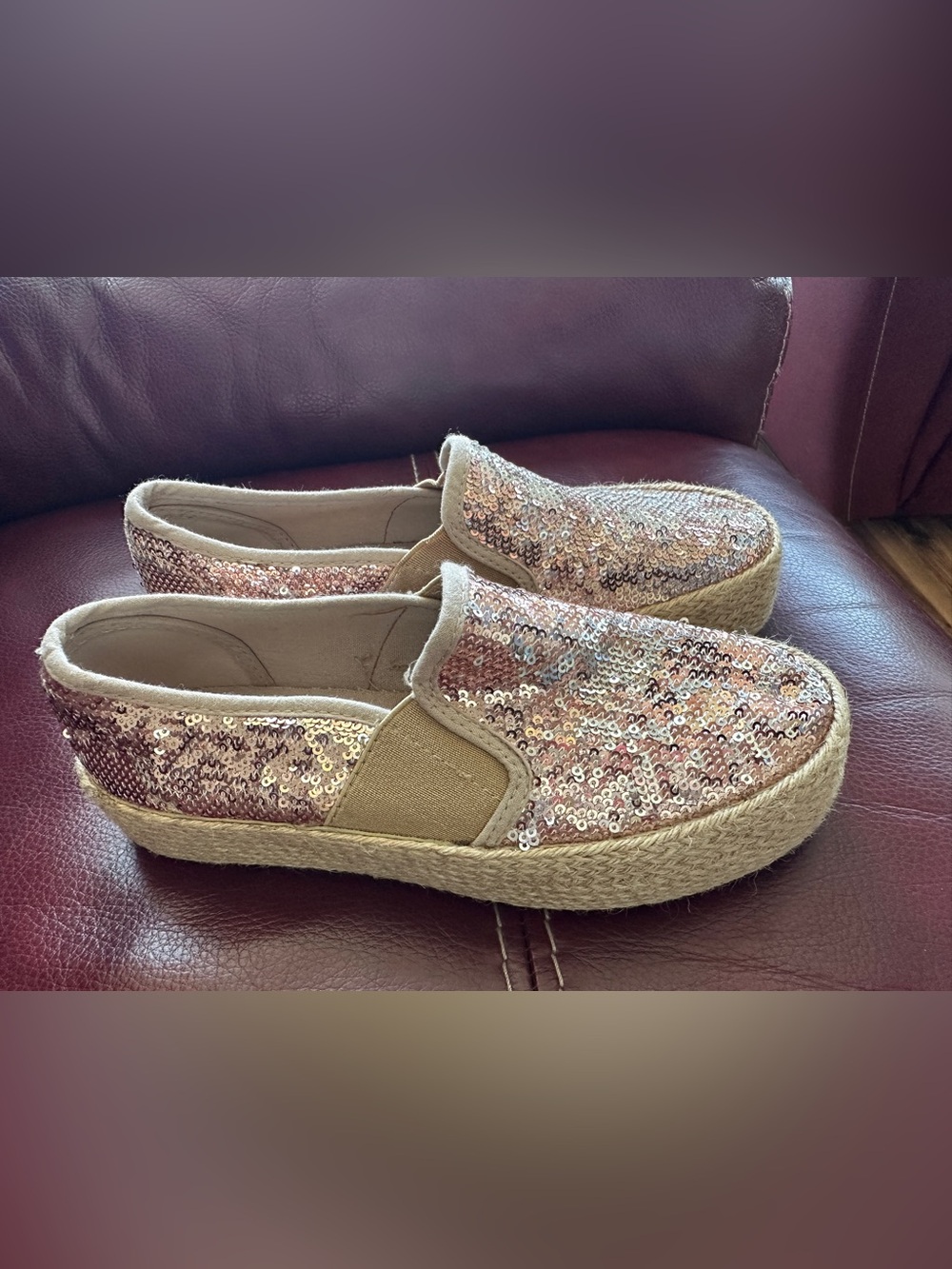 Sequin Slip-On Espadrille in Rose Gold